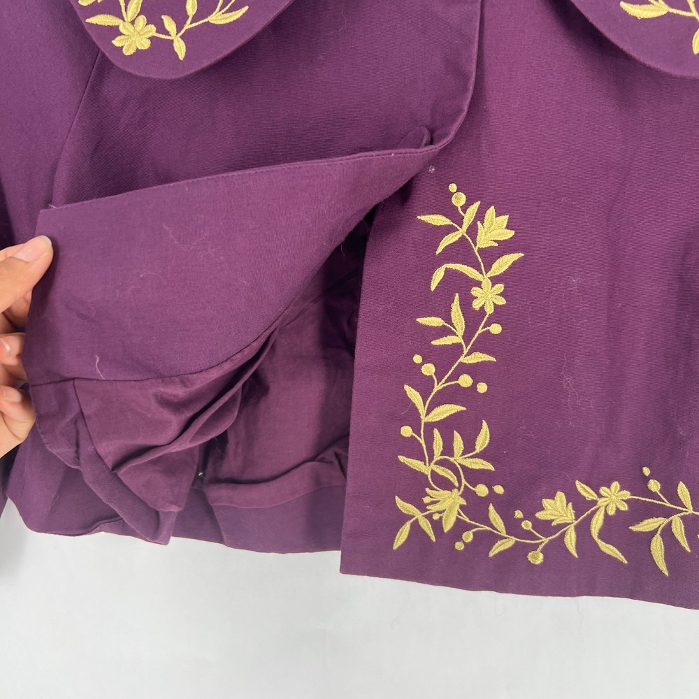 Anthropologie Odille Bolero Jacket Women's 2 Purple Gold Embroidered Cotton - Picture 5 of 16